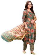 ANNI DESIGNER Womens Cotton Blend Straight Printed Kurta with Pant & Dupatta (FTA Green_XXL_Green_XX-Large)