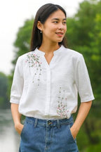 Litzo Shirts For Women  Korean Style Short Sleeve Button Down | Regular Fit Western Latest Stylish Office Wear Tops Women (L-99-