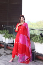 ANNI DESIGNER Womens Cotton Blend Anarkali Floral Embroidered Kurta with Pant & Dupatta