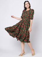 Selvia Western Dress For Women|Crepe Dress For Women|Fit & Flare Dress|Floral Printed Dress For Women|One Piece Dress For Women