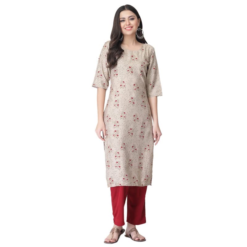 Pinkmint Women'S Color Beige Crepe Straight Kurta And Pant Set (Ukp-2000_L)
