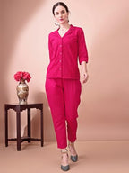 Womanista Women Silk Solid Schiffli Co-Ord Set