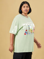 Bewakoof Official Spongebob Merchandise Women Graphic Print Oversized Fit Half Sleeve Round Neck Cotton Jersey Plus Size Tshirt_