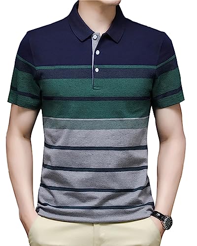 EYEBOGLER Mens Designer Half Sleeves Polo Neck Striped T-Shirt