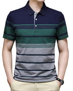 EYEBOGLER Mens Designer Half Sleeves Polo Neck Striped T-Shirt