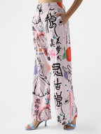 The Souled Store Textured Pant: Cinderella Women and Girls Buttoned White All Over Printed Viscose Blend Straight Fit Pants