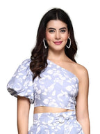 OOMPH! One Shoulder Crepe Crop Top, Grey, mt990