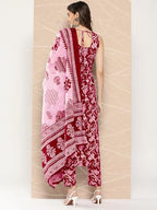 ANNI DESIGNER Womens Rayon Blend Straight Printed Kurta with Pant & Dupatta (Ball-Pink_L_Pink_Large)