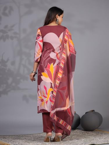 ANNI DESIGNER Womens Rayon Blend Printed Straight Kurta with Pant & Dupatta (KHISSU Wine_XXL_Wine_XX-Large)