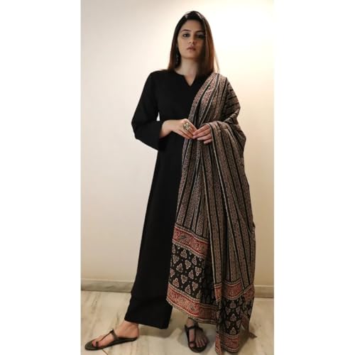 ANNI DESIGNER Womens Rayon Viscose Anarkali Solid Kurta with Pant & Dupatta (Avantika Black-VKS01_S_Black_Small)