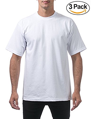 Pro Club Men's 3-Pack Heavyweight Cotton Short Sleeve Crew Neck T-Shirt, White, Medium