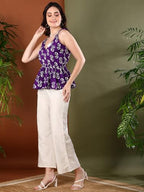 Stylum Womens Floral Printed Rayon Short Peplum Top