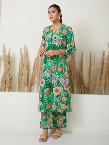 ANNI DESIGNER Womens Cotton Blend Straight Printed Kurta with Palazzo (Kanya Green_XXL_Green_XX-Large)