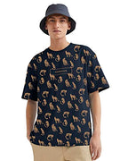 EYEBOGLER Round Neck Half Sleeve Loose Fit Animal Print Men Tshirt Navy Blue