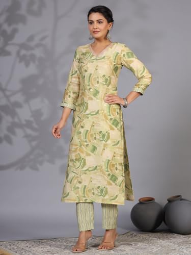 ANNI DESIGNER Womens Rayon Blend Straight Printed Kurta with Pant (Nissu Green_M_Green_Medium)