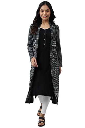 Aurelia Women Dark Grey Acrylic Geometric Printed Straight Kurta_22Noa13726-505829_Xl