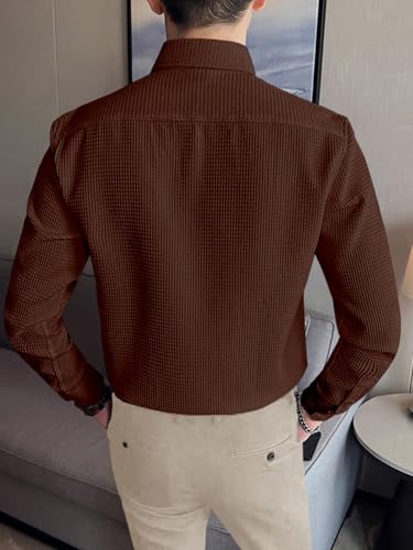 Greciilooks MenS Formal Button Down Shirt  Slim Fit Office Wear ShirtS For Men | Textured Long Sleeve Cotton Blend | Business