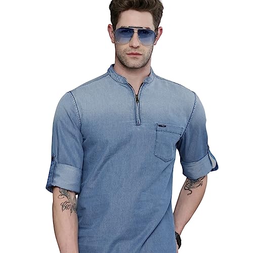 The Indian Garage Co Men'S Polycotton Slim Fit Kurta (0321-Dbmsk01L29-03_Blue_2Xl)