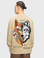 Bewakoof MenS Beast Within Graphic Printed 100% Cotton T-Shirt - Oversized Fit, Round Neck, Full Sleeves_581508_Brown_L