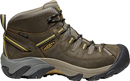 KEEN Men's Targhee 2 Mid Height Waterproof Hiking Boots, Black Olive/Yellow, 10