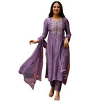 ANNI DESIGNER Womens Cotton Blend Embroidered Straight Kurta with Pant & Dupatta (Kasturi Purple_XL_Purple_X-Large)
