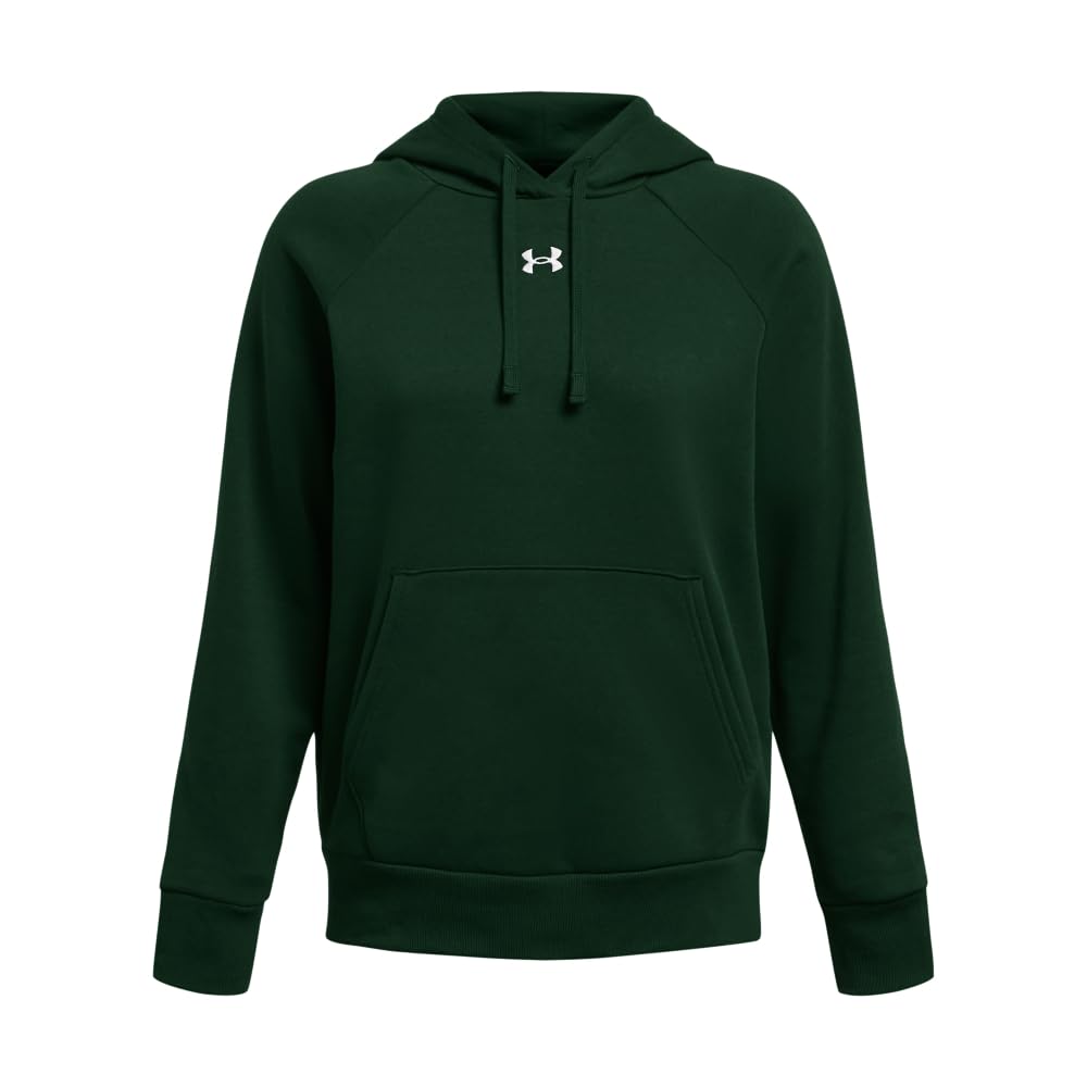 Under Armour Womens Rival Fleece Hoodie, (301) Forest Green / / White, X-Small