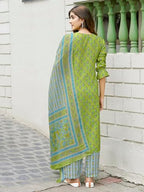 Sanisa Women'S Rayon Blend Floral And Geometric Printed Straight Kurta With Pant And Dupatta Set| Ethnic Set | Suit Set | Kurta Set