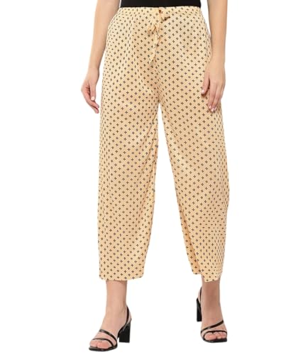 Aarika Girls Casual Beige Colour Floral Print Nylon Palazzo-(12-15 Years)-(PL-KG-14-BEIGE-S)