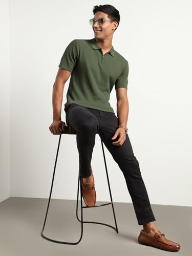 Nobero MenS Self Design Regular Fit Polo Shirt (1M-Twpo-R0014_Olive Green