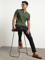 Nobero MenS Self Design Regular Fit Polo Shirt (1M-Twpo-R0014_Olive Green