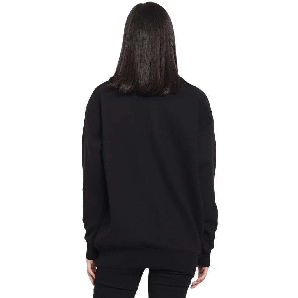 Bewakoof Heavy Duty 1.0 Womens Solid Oversized Fit Full Sleeve Round Neck Fleece Sweatshirt Black