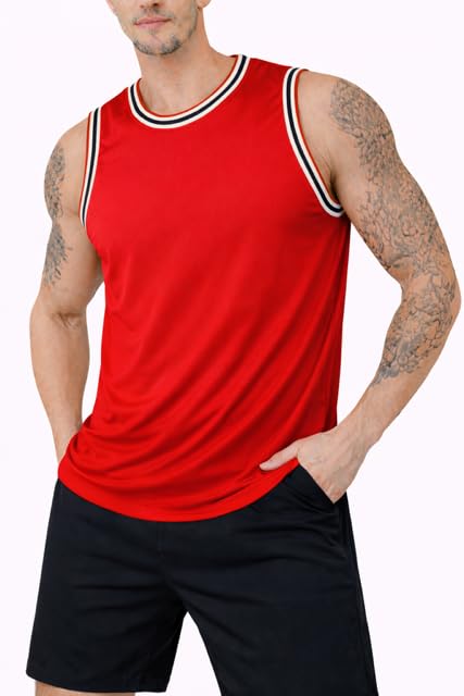 O3E MenS Sleeveless Waffle Tank Top Vest | Lightweight Gym & Casual Wear | Breathable Summer Undershirt Red
