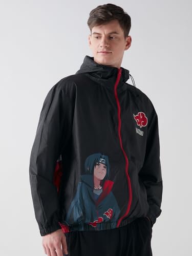 Bewakoof Air 1.0 Official Naruto Merchandise Itachi Mens Graphic Print Oversized Fit Full Sleeve Hooded Nylon Jacket_642513_Bla