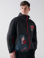 Bewakoof Air 1.0 Official Naruto Merchandise Itachi Mens Graphic Print Oversized Fit Full Sleeve Hooded Nylon Jacket_642513_Bla