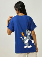 Bewakoof Official Tom & Jerry Merchandise Womens Graphic Printed Boyfriend Fit Half Sleeve Round Neck Cotton Jersey T-Shirt_ 62