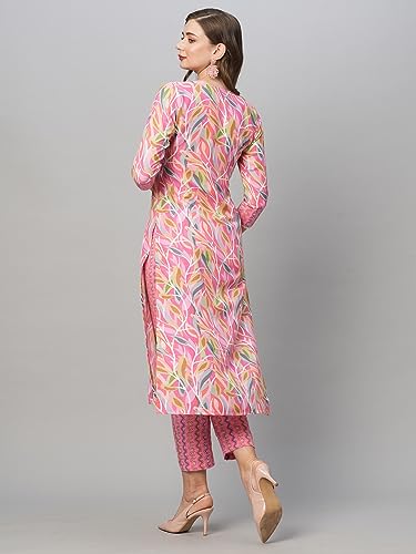 ANNI DESIGNER Womens Cotton Blend Straight Printed Kurta with Pant (Pahal Pink-NW_S_Pink_Small)