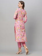 ANNI DESIGNER Womens Cotton Blend Straight Printed Kurta with Pant Set (Pahal Pink_M_Pink_Medium)