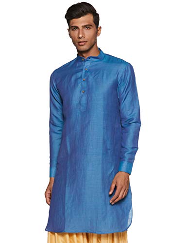 Manyavar MenS Knee-Long Blended Kurta, Blue - Large (Ml11797-306)