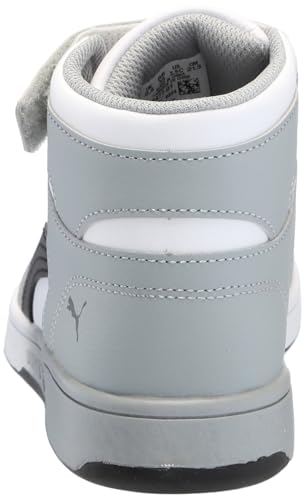 PUMA Rebound Layup Hook and Loop Sneaker, White Black-Cool Mid Gray, 12.5 US Unisex Little Kid
