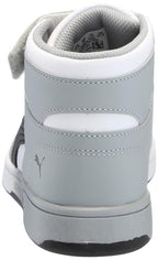PUMA Rebound Layup Hook and Loop Sneaker, White Black-Cool Mid Gray, 12.5 US Unisex Little Kid