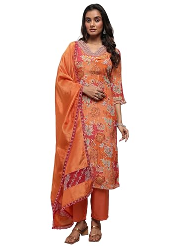 Libas Art Printed Silk Blend Straight-Fit Kurta Set For Women (51200Axxl)