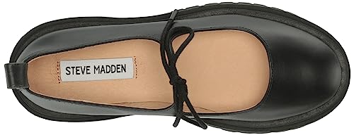Steve Madden Women's Landon Mary Jane Flat, Black Leather, 9