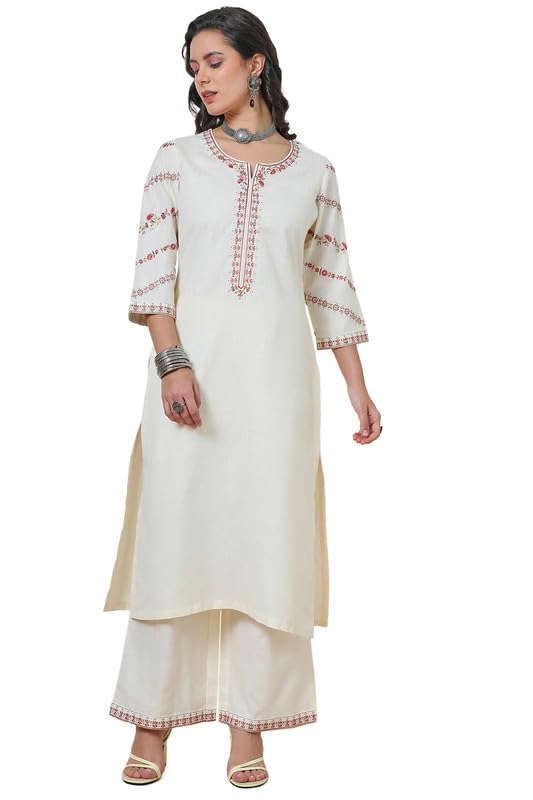 Soch Women Silk Blend Floral Embroidered Kurta Palazzo Set