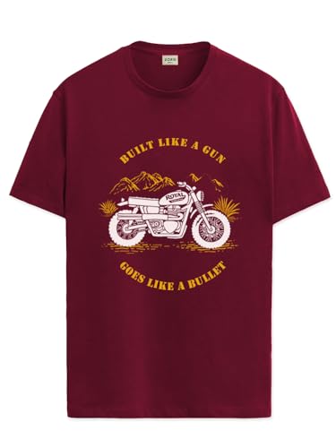 ADRO Mens Royal Bike Design Printed 100% Cotton T-Shirt - Regular Fit, Printed T-Shirts for Men (RN24-RYL-MR_Maroon_2XL)