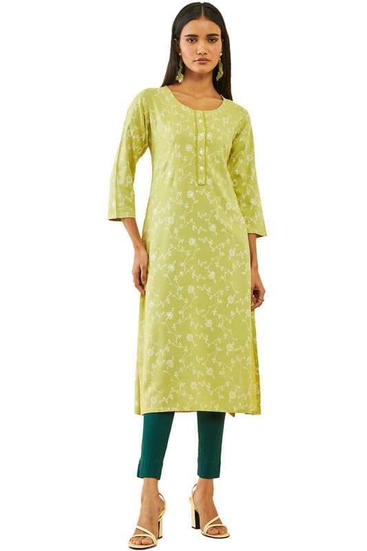 Soch Women Rayon Floral and Foliage Print Round-Neck Straight Kurta
