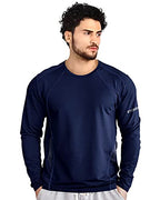 EYEBOGLER Mens Dry Fit Round Neck Full Sleeve Casual Tshirt Navy Blue
