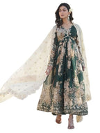 Fashion Basket Havy Silk Printed Anarkali Kurta Set For Women Green