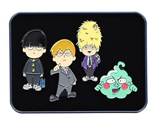 Anime Mob Psycho 100 4-Piece Enamel Collector Pin Set and Manga Collectible Accessories - Perfect Unique Supher Hero Gift for Bi