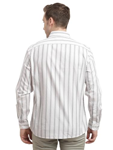 Turtle Men 100% Cotton Slim Fit White Striped Full Sleeve Casual Shirt