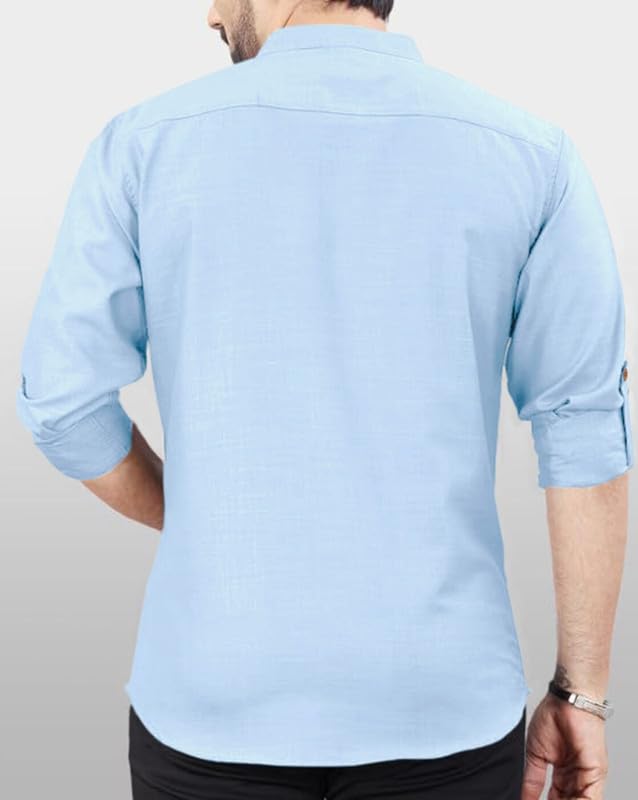 Finivo Fashion MenS Cotton Blend Kurta Style Shirt | Mandarin Collar Long Sleeve Casual Ethnic Shirt With Button Placket | Styl